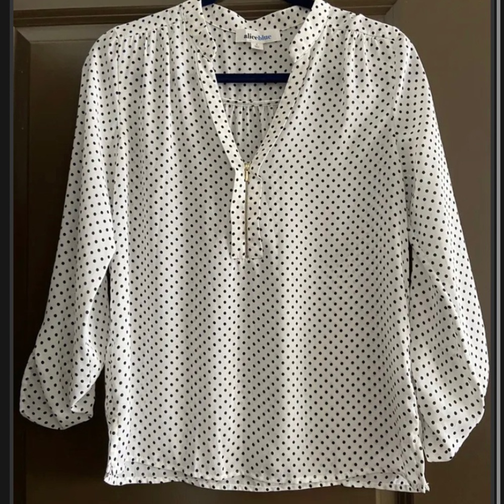Alice Blue Black & White Polka Dot Blouse Gold Accents Small